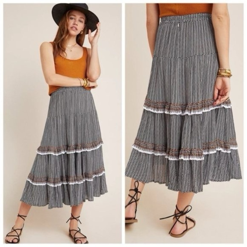 Anthropologie Beachgold Jocelyn Tiered Midi Skirt size LP